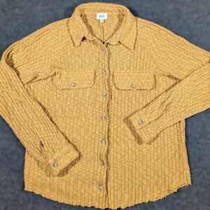 BKE Buckle Ribbed Button Down Shirt Women’s XS Long Sleeve Raw Edge